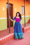 IMD - Bhumika Blue Pochampalli Dress with magenta yoke