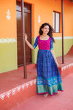 IMD - Bhumika Blue Pochampalli Dress with magenta yoke