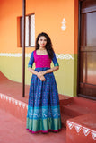 IMD - Bhumika Blue Pochampalli Dress with magenta yoke