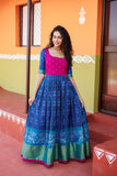 IMD - Bhumika Blue Pochampalli Dress with magenta yoke