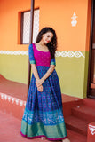 IMD - Bhumika Blue Pochampalli Dress with magenta yoke