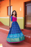 IMD - Bhumika Blue Pochampalli Dress with magenta yoke