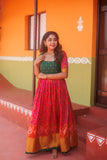 Bhumika Magenta Pochampalli Dress with green yoke