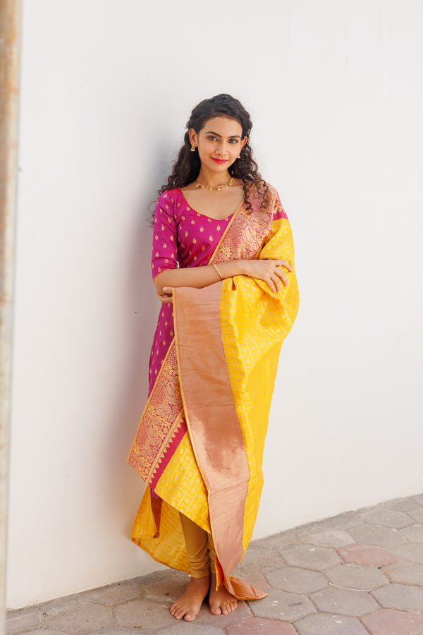 Aakruti Magenta & Yellow (Only kurti)