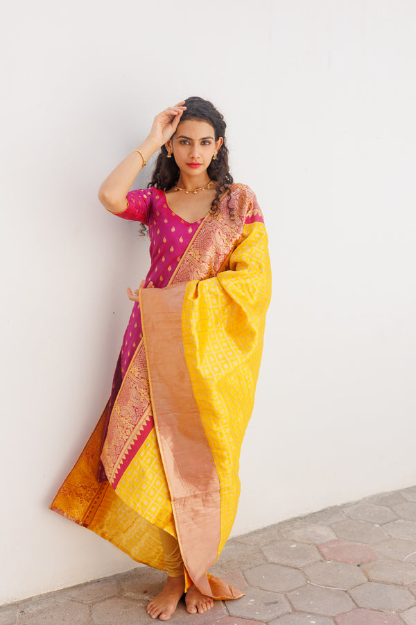 Aakruti Magenta & Yellow (Only kurti)