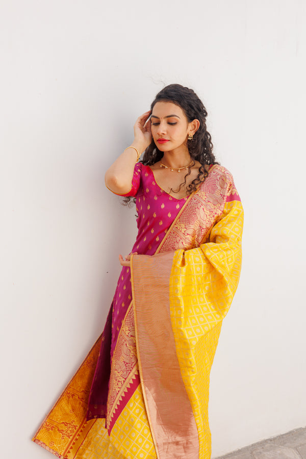 Aakruti Magenta & Yellow (Only kurti)