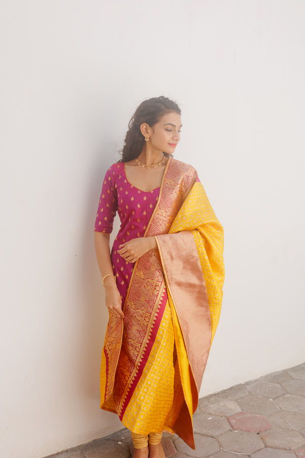 Aakruti Magenta & Yellow (Only kurti)