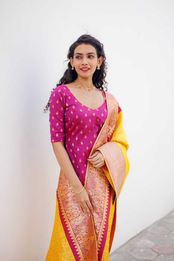 Aakruti Magenta & Yellow (Only kurti)