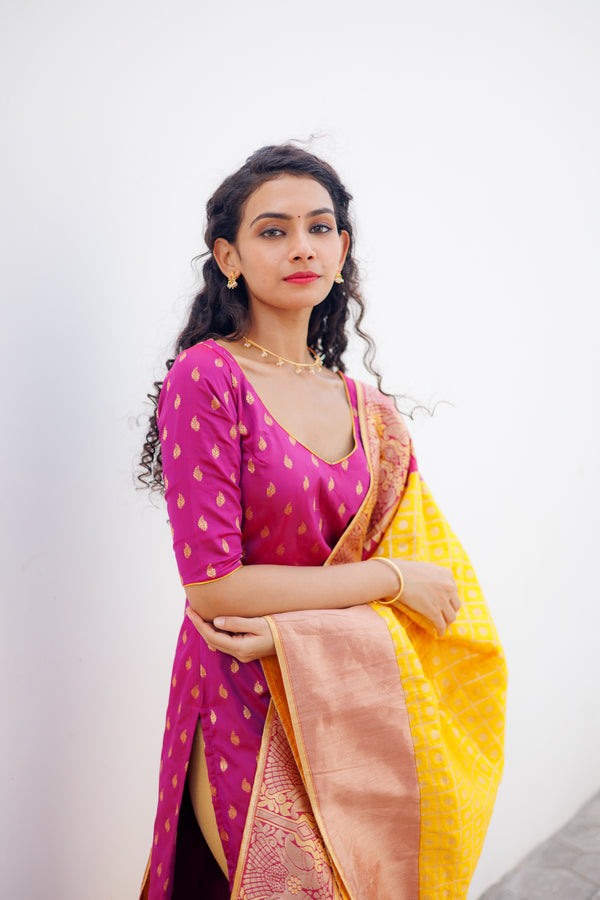 Aakruti Magenta & Yellow (Only kurti)