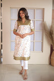 Prathiba Olive Green & White Kurti