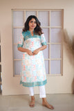 Prathiba Aqua Blue & White Kurti