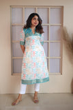 Prathiba Aqua Blue & White Kurti