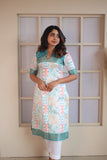 Prathiba Aqua Blue & White Kurti