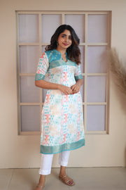 Prathiba Aqua Blue & White Kurti