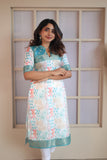 Prathiba Aqua Blue & White Kurti