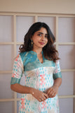 Prathiba Aqua Blue & White Kurti