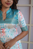 Prathiba Aqua Blue & White Kurti