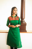 Jhansi Green chanderi with ajrakh print