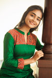 Jhansi Green chanderi with ajrakh print