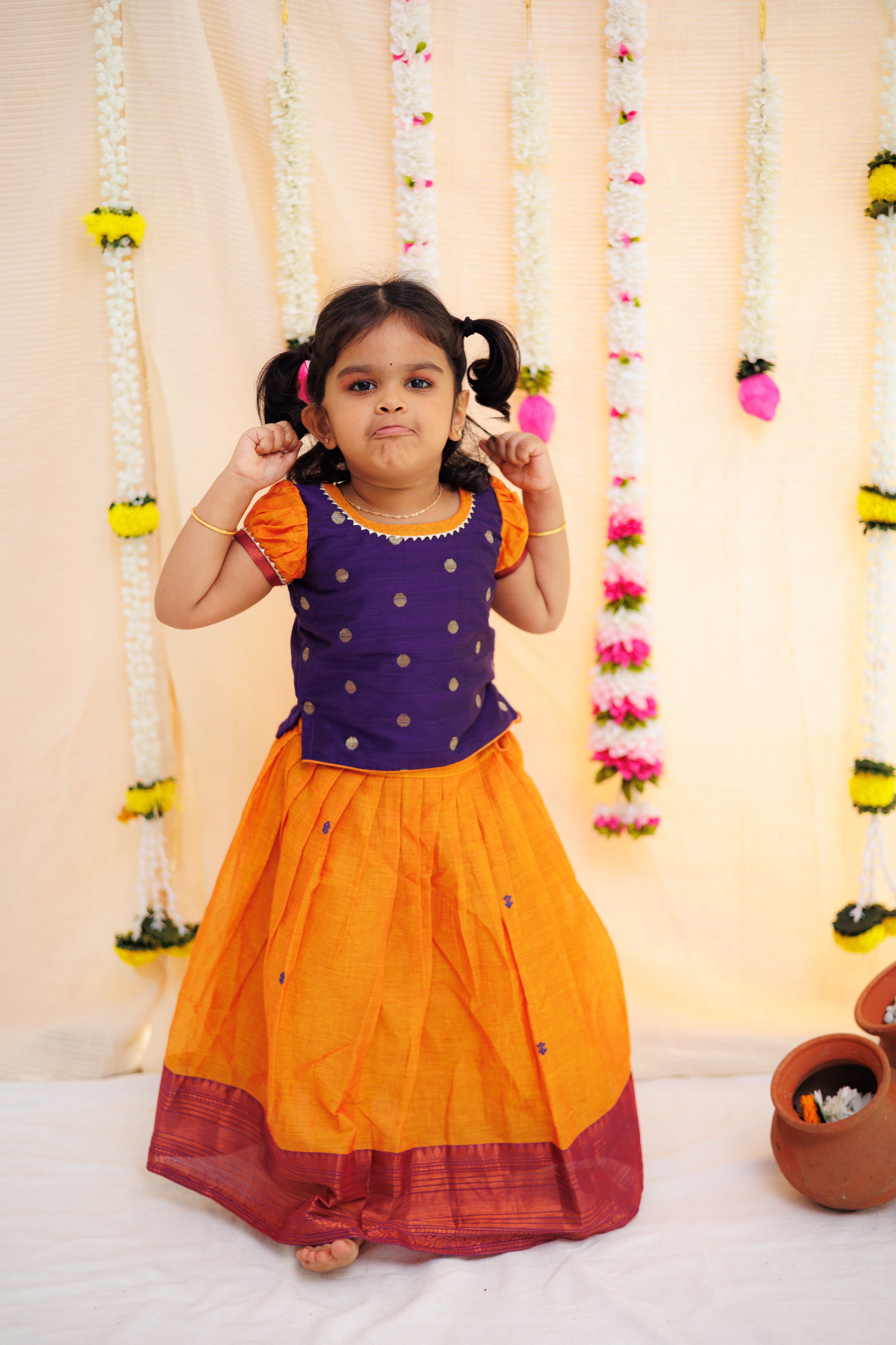 Pooja Orange and Violet Mini