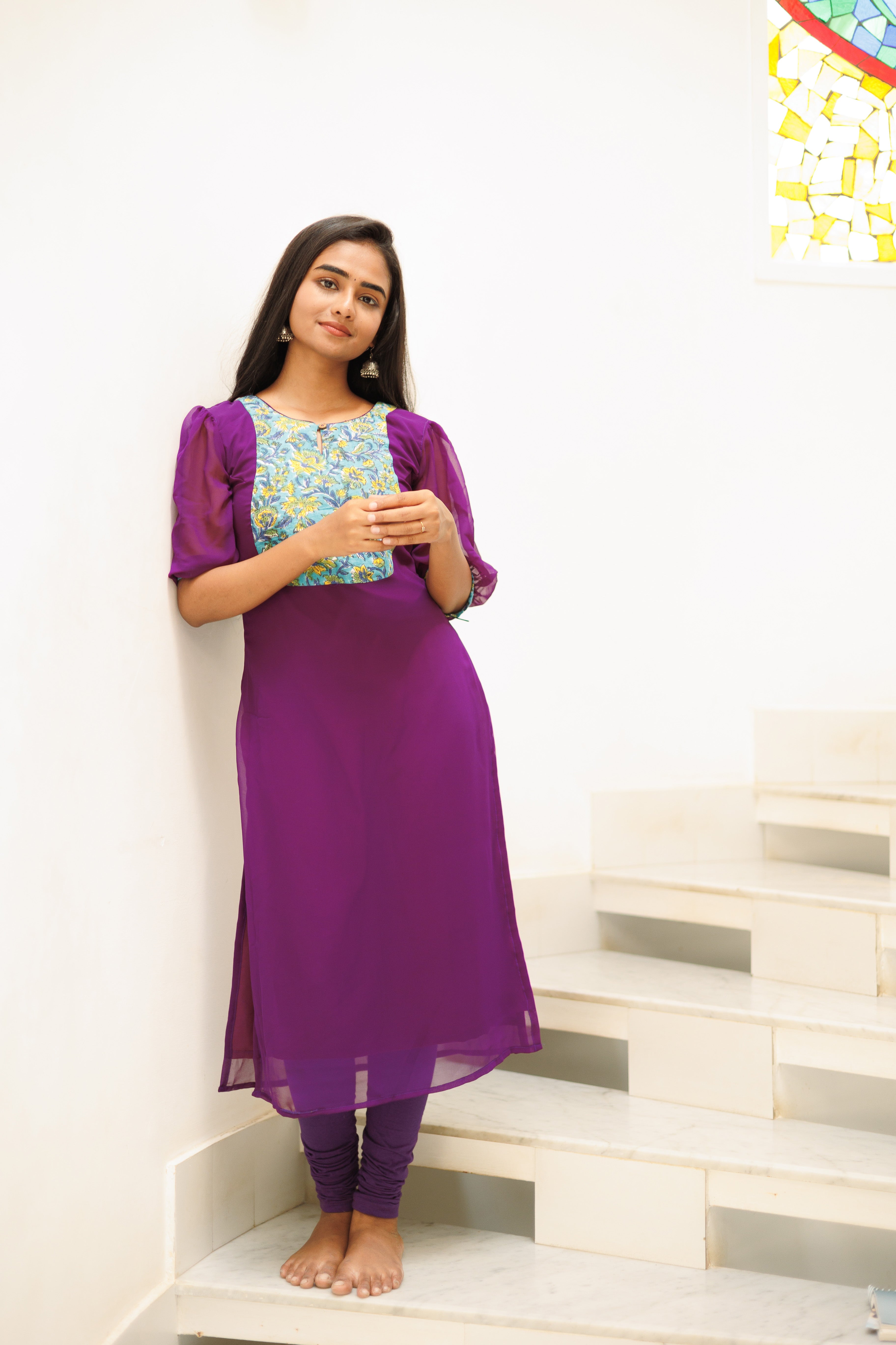 Purple Color kurti | Dress design patterns, Combination dresses, Dress  design pakistani