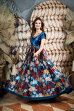 Blue with maroon kalamkari dress with velvet yoke(FW)
