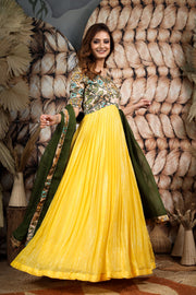 Yellow and Green Zari Dress