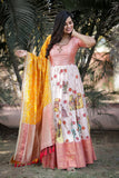 Peach Yoke Kalamkari Dress with Yellow dupatta