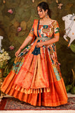 Light peach red kalamkari dress with Zari border and dupatta