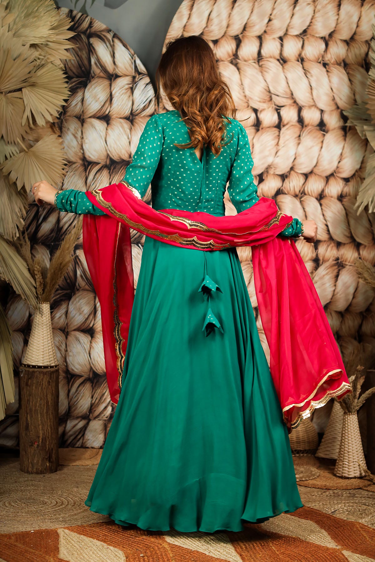 Green Rayon Embroidered Flared Ethnic Dress – Tip Top Collections