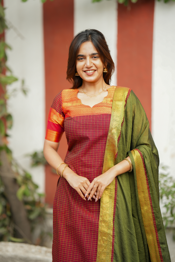 Daksha Brown Checks Kurti Set (Set of 2 )