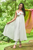 White Georgette with Pink Dupatta Suit Set( FW )