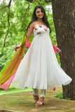 White Georgette with Pink Dupatta Suit Set( FW )