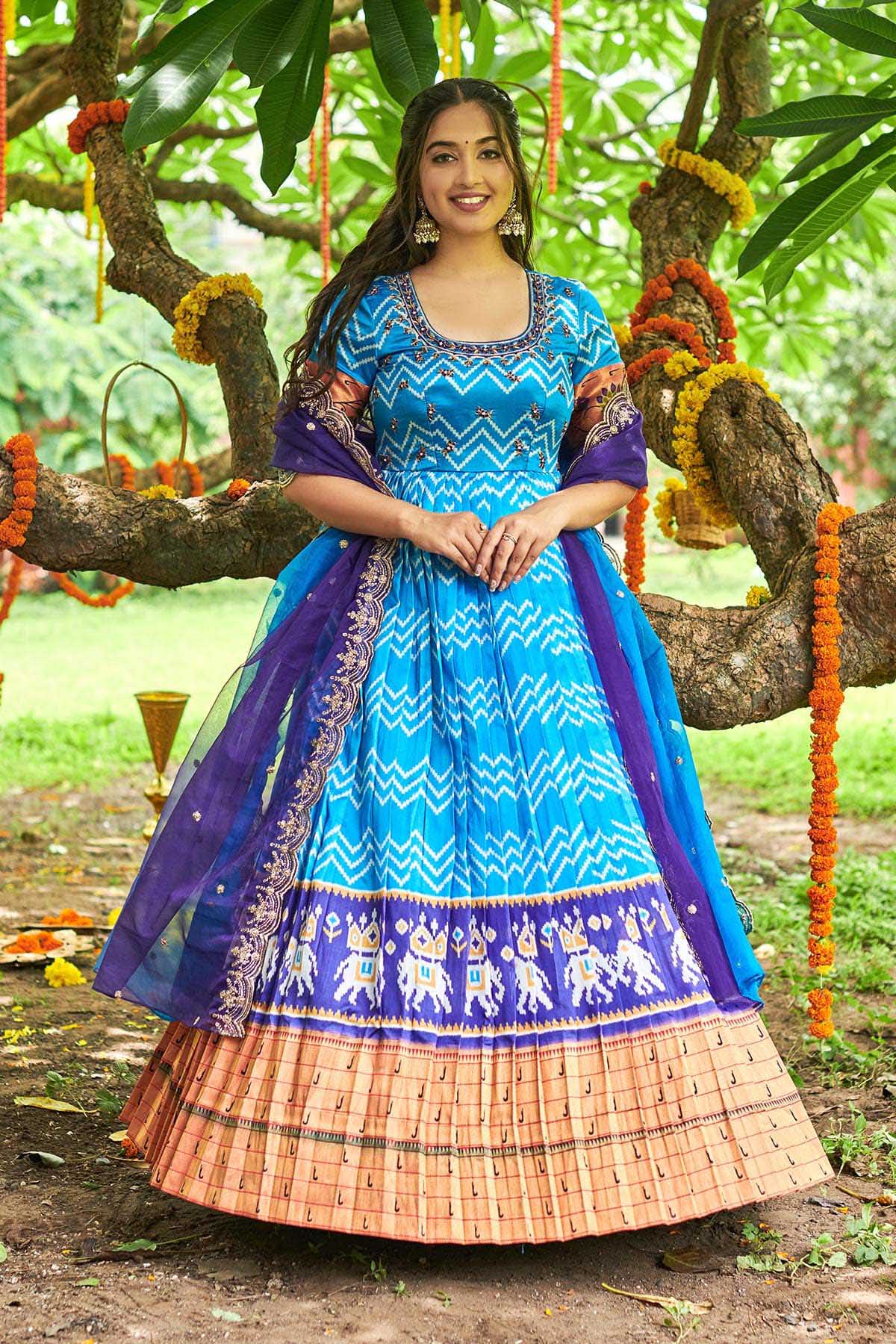 Poonam Designer Asha Paithani Pure Silk Exclusive Gown Dupatta Set  Wholesaler