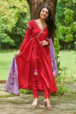 Red Silk Cotton Angrakha Dress( FW )