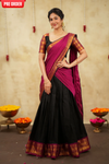 Tamizh Black Halfsaree (Set of 3 )-Unstitched