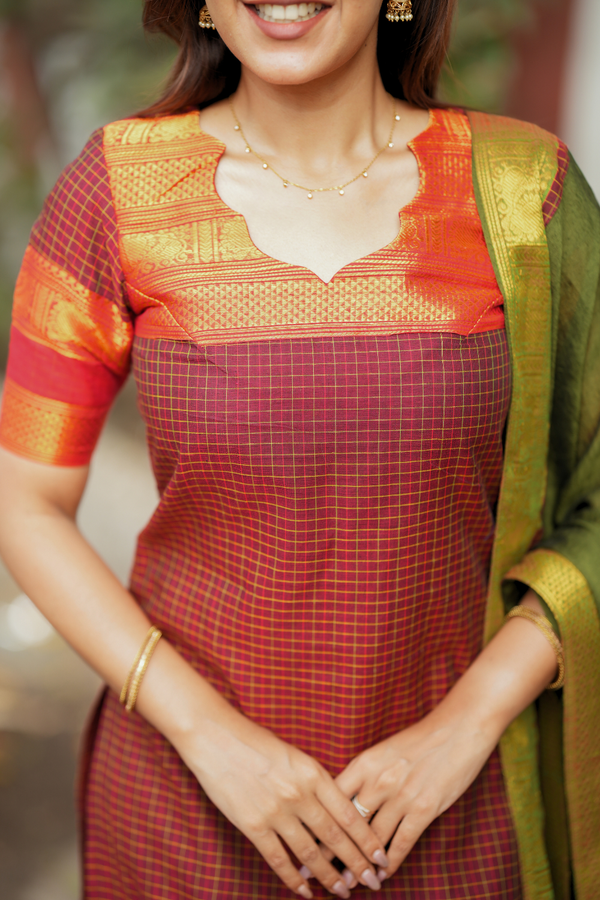 Daksha Brown Checks Kurti Set (Set of 2 )