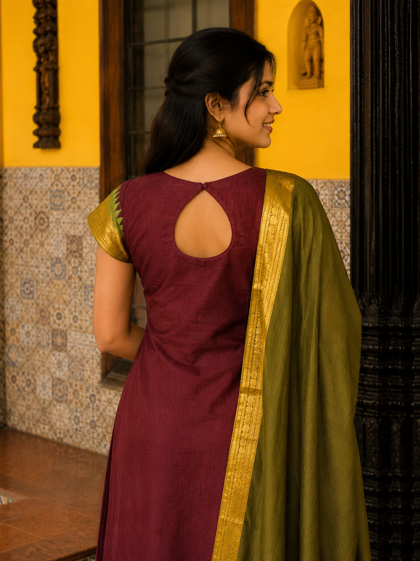 Vennila Brown Chettinad Cotton Kurti Set ( Set of 2 )