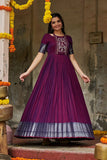Purple Handloom Anarkali with silver embroidery( FW )