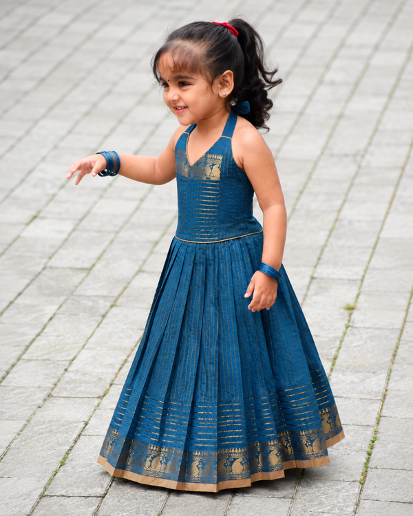 Venba Teal Chettinad Cotton Lehenga Mini (Set of 2 )