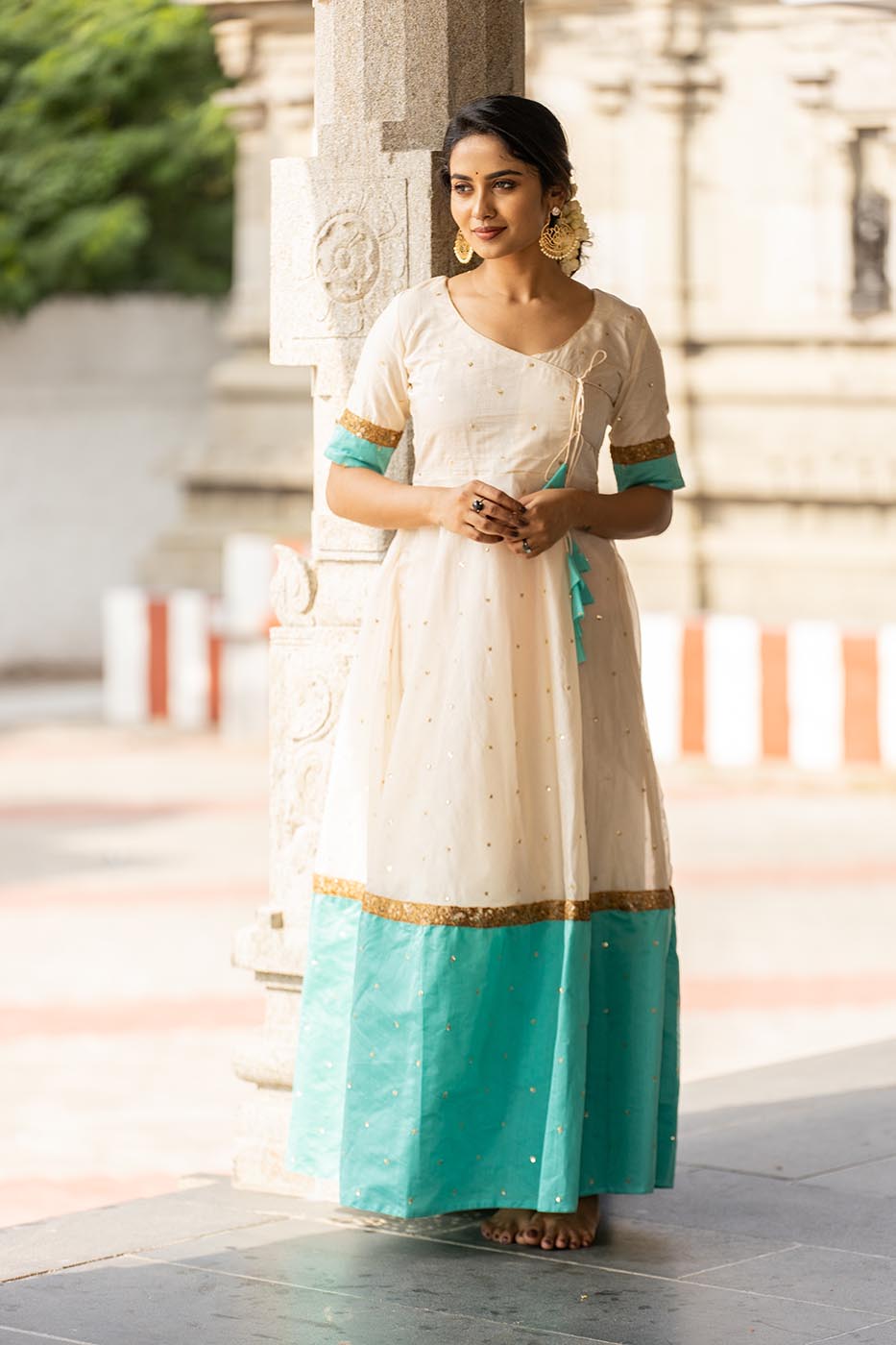 IMD - Kayalvizhi Ivory and Aqua Dress