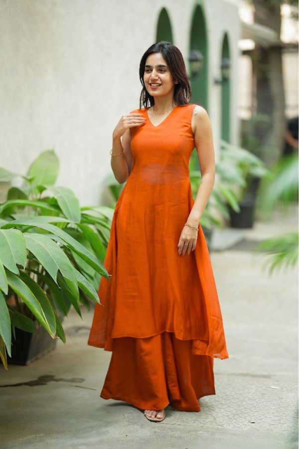 Nandhitha Rust Orange Kurta Set ( Set of 2)