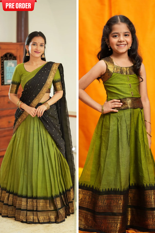 Prisha Olive Green Halfsaree – Mom & Me Set