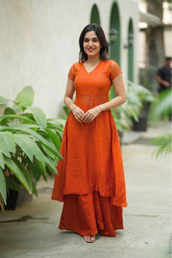 Nandhitha Rust Orange Kurta Set ( Set of 2)