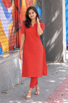 Samyuktha Coral Red Co - Ords (Set of 2 )