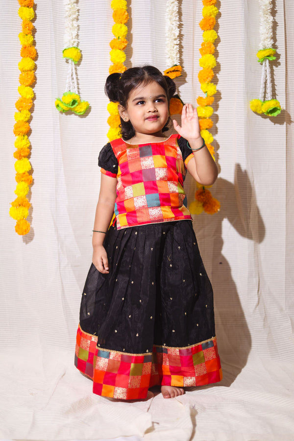 Poonam Black Mom & Me Combo | Handcrafted Festive Mother Daughter Ethnic Wear by Ekanta Studio | Daughter 01