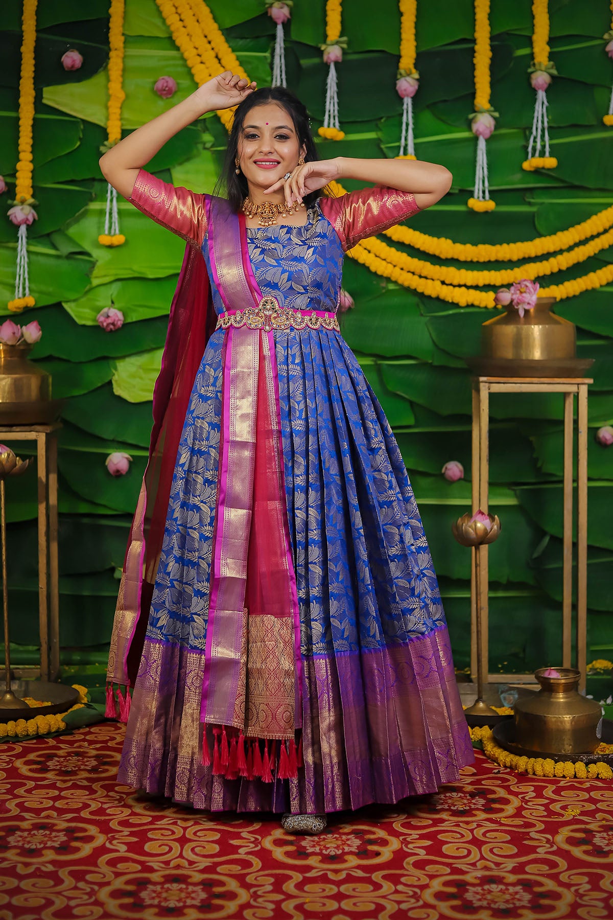 Blue Banarasi Silk & Net Dress ( FW )