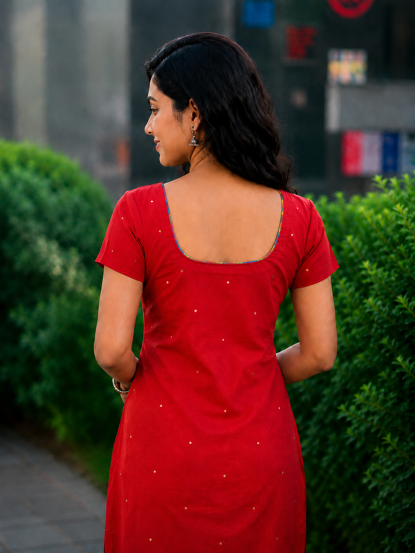 Poorni Red Cotton Kurti Set (Set of 2 )