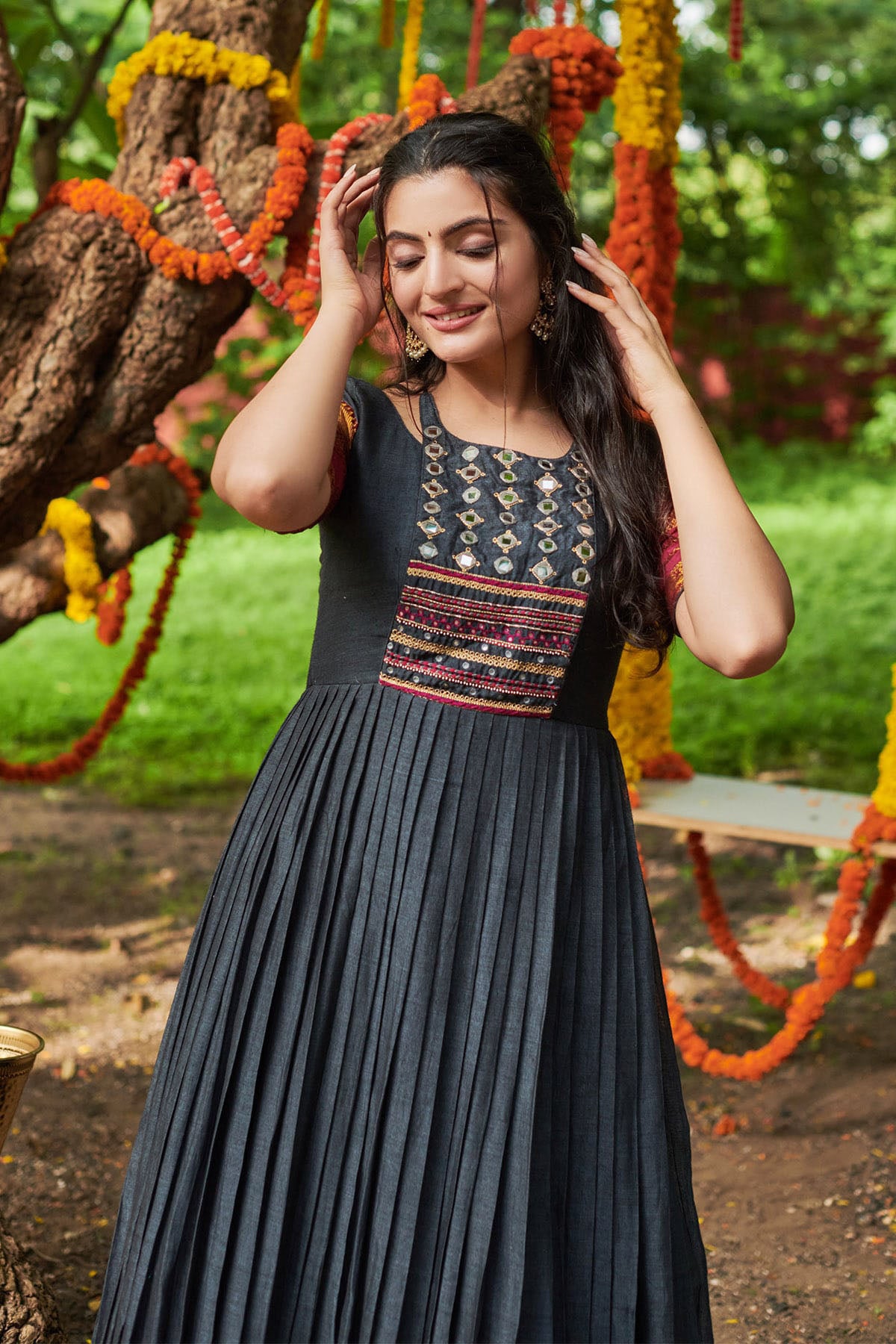 Dark Grey Narayanpet Handloom Dress ( FW )
