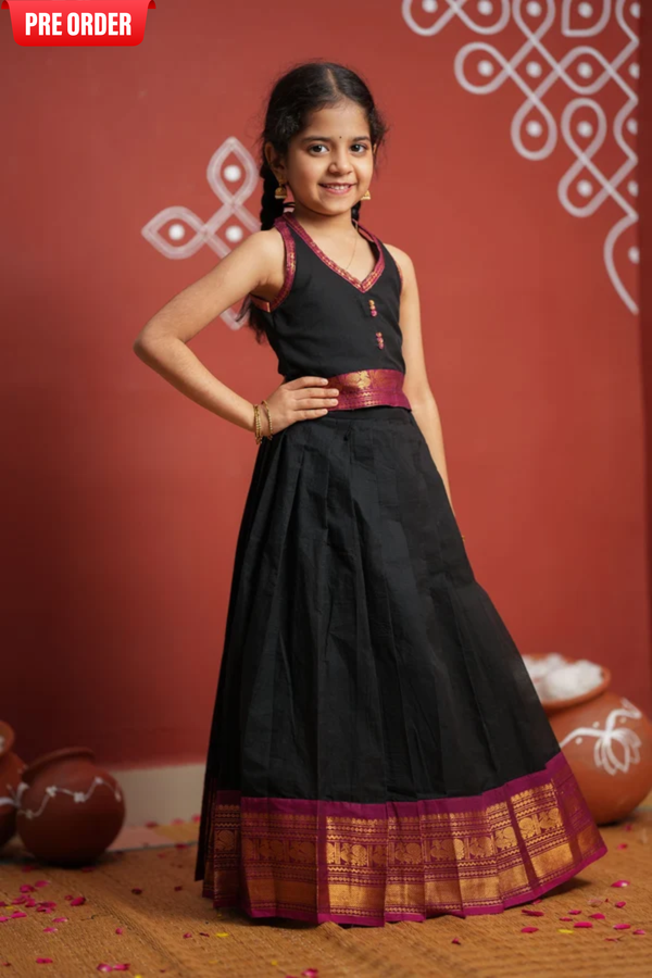 Tamizh Black Lehenga Mini (Set of 2)